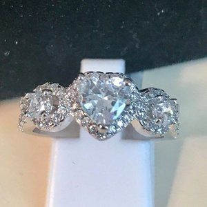 Size 8 - 2CTW Vintage Style Heart Halo Multi Stone WGP S925 Sterling Silver Ring